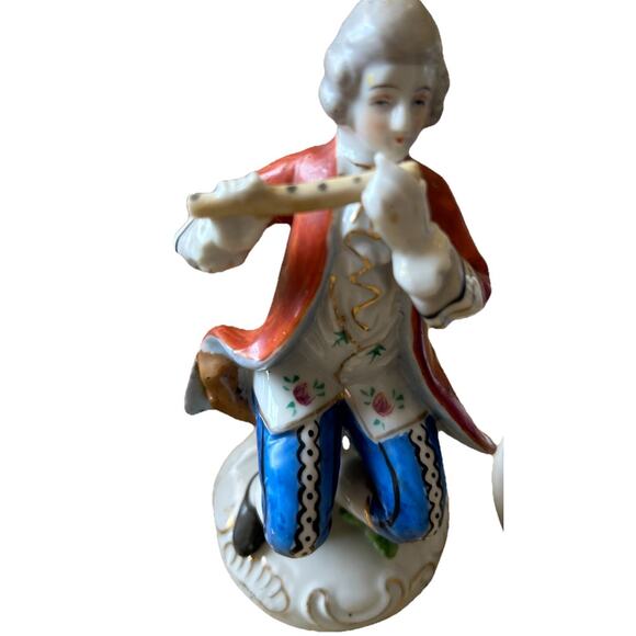 VTG Occupied Japan Porcelain Figurines Man Playing Music 1940s 50s GOLD Trim - Picture 10 of 16